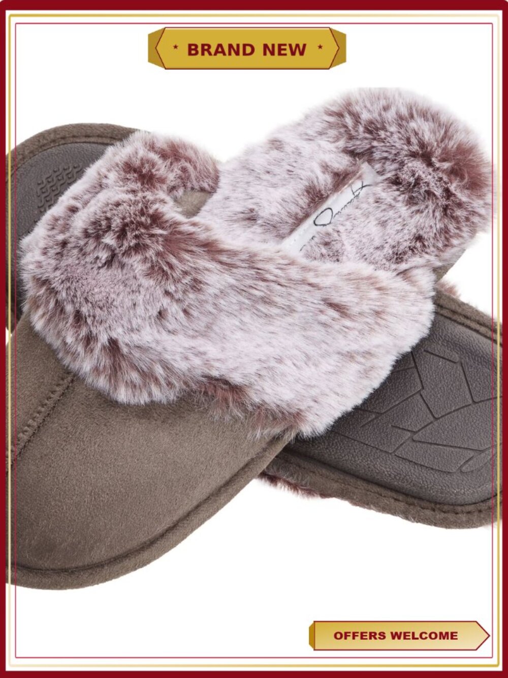 Comfy Faux Fur House Slipper Scuff Memory Foam Slip On Anti-Skid Sole